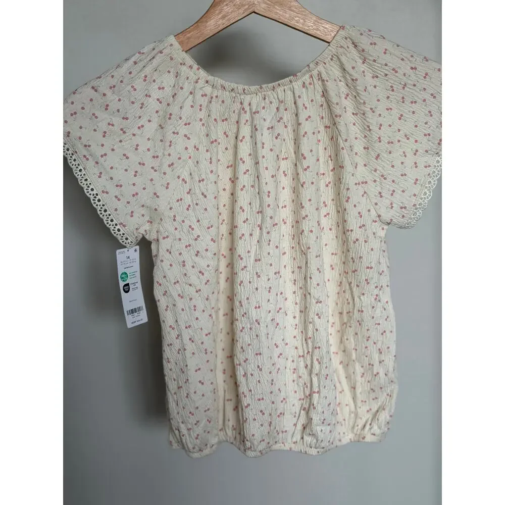 NEW! Carter’s 14 Kid Short-Sleeve Cherry-Print Fashion Top - Ivory